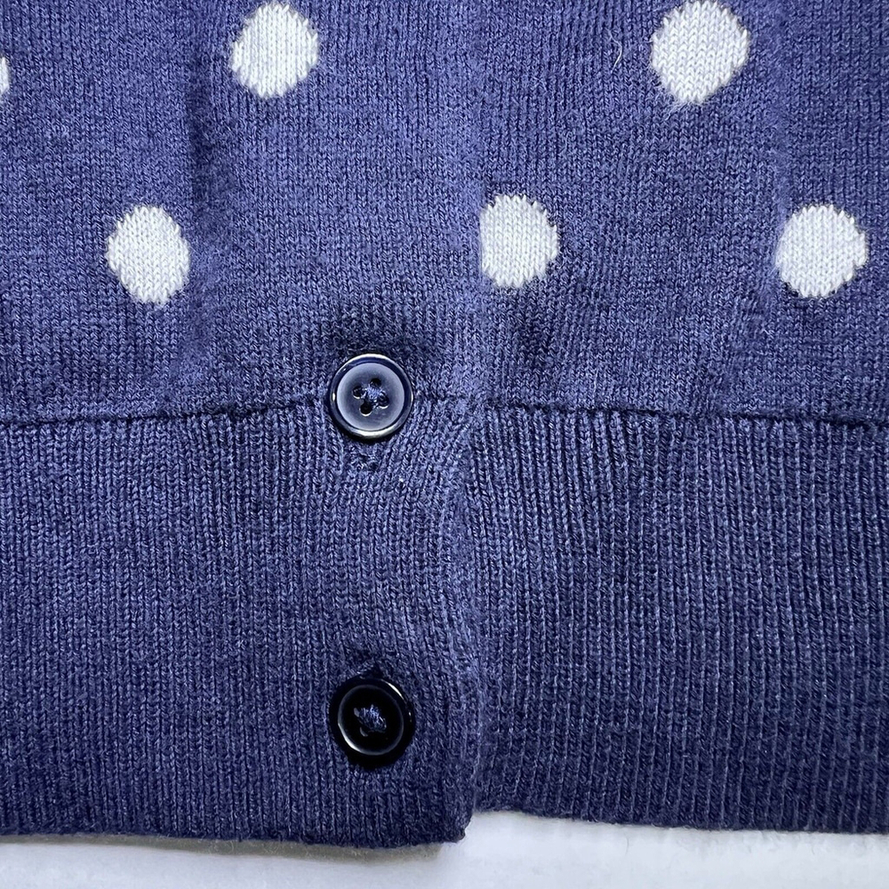 Talbots Petites Blue Button Front 3/4 Sleeve Polka Dot Knit Cardigan Sweater M - Picture 7 of 11
